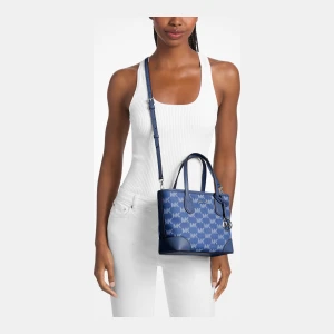Michael Kors Outlet Eva Extra-Small Logo Jacquard Denim Convertible Tote Bag - Image 4