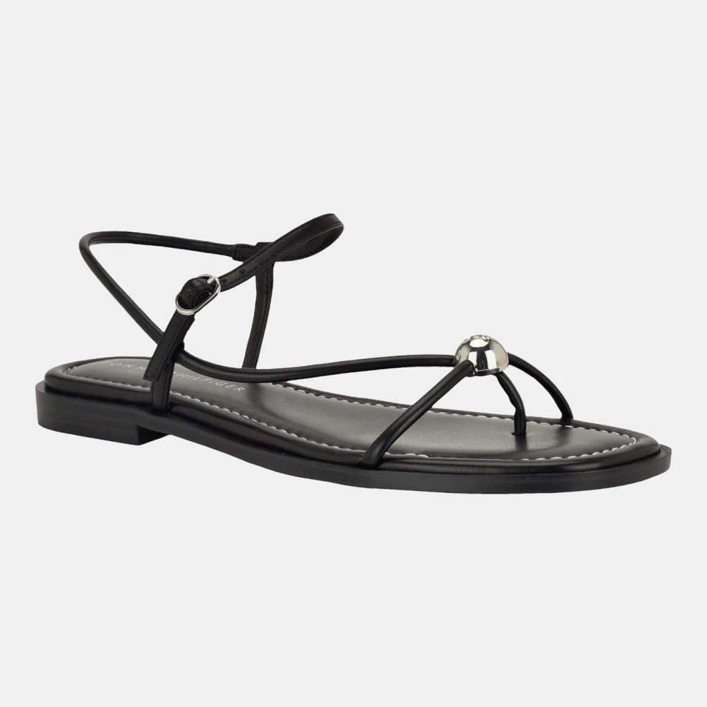 Tommy Hilfiger Women's Taras Strappy Ornamented Flat Sandal - Black