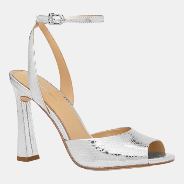 Michael Kors Women's Rosie Peep Toe High Sandals - Silver Metallic Leather