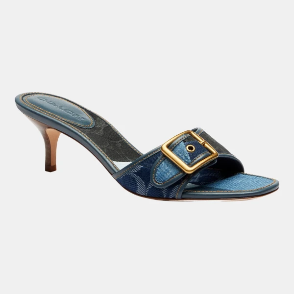 Coach Women's Margot Slip-On Kitten Heel Sandals - Patchwork/Denim Multi