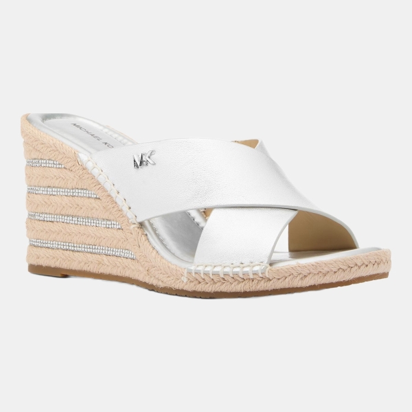Michael Kors Women's Kenzie Slip-On Wedge Sandals - Silver Leather