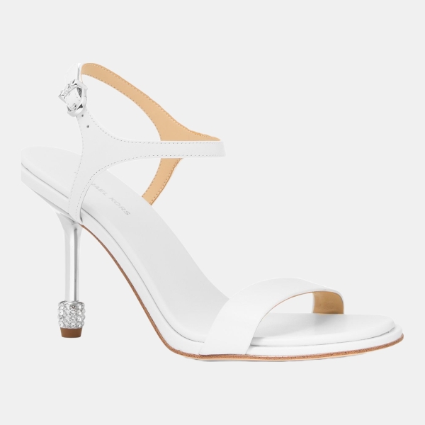 Michael Kors MICHAEL Women's Ivy High Buckle Dress Sandals - Optic White Leather