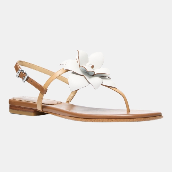 Michael Kors Women's Jacie Buckle Thong Flat Sandals - White Leather