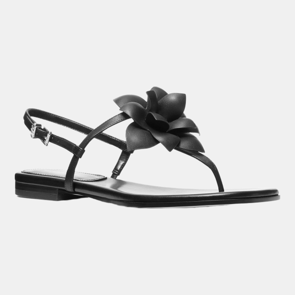 Michael Kors Women's Jacie Buckle Thong Flat Sandals - Black Leather