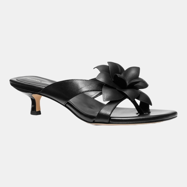 Michael Kors Women's Jacie Slip-On Kitten Heel Dress Sandals - Black Leather