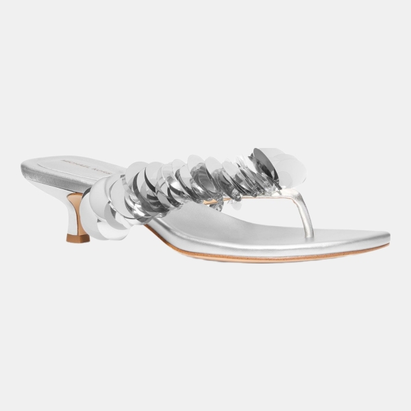 Michael Kors MICHAEL Women's Loretta Mid Slip-On Thong Dress Sandals - Silver Sequins