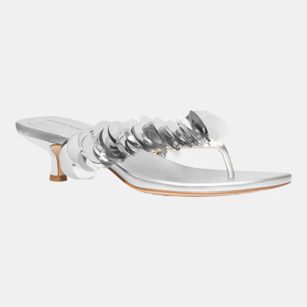 Michael Kors MICHAEL Women's Loretta Mid Slip-On Thong Dress Sandals - Silver Sequins