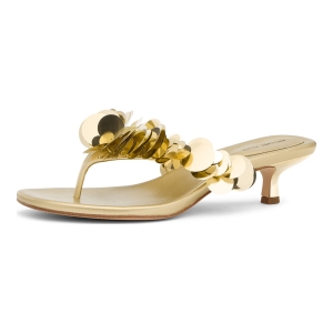Michael Kors MICHAEL Women's Loretta Mid Slip-On Thong Dress Sandals - Pale Gold Sequins - Image 5