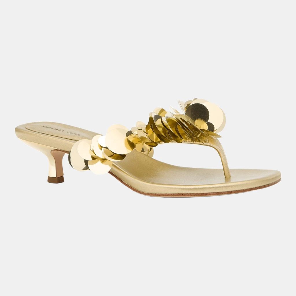 Michael Kors MICHAEL Women's Loretta Mid Slip-On Thong Dress Sandals - Pale Gold Sequins