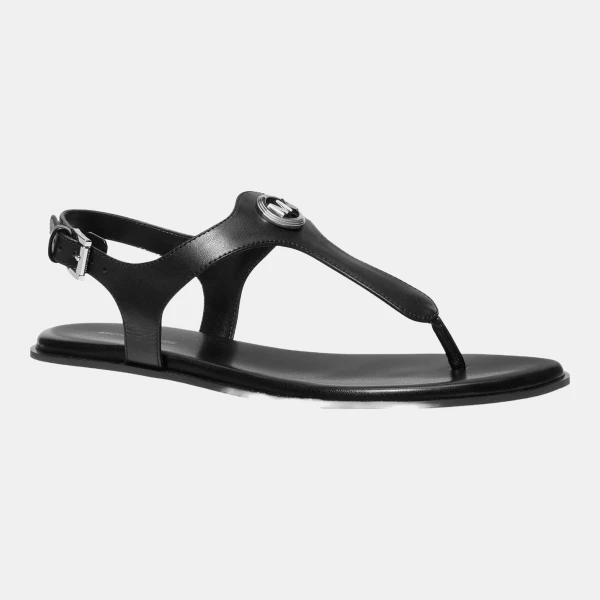 Michael Kors Women's Val Thong Round Toe Flat Sandals - Black Leather