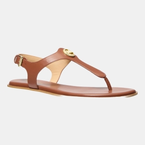 Michael Kors Women's Val Thong Round Toe Flat Sandals - Luggage Leather