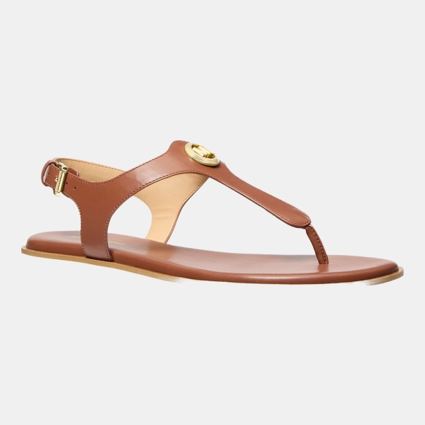 Michael Kors Women's Val Thong Round Toe Flat Sandals - Luggage Leather