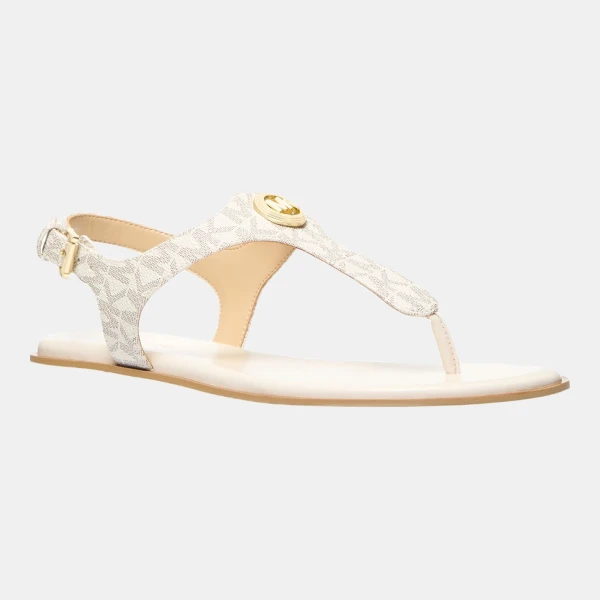 Michael Kors Women's Val Thong Round Toe Flat Sandals - Vanilla Logo Canvas
