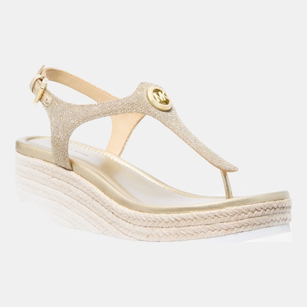 Michael Kors Women's Val Thong Wedge Sandals - Pale Gold Metallic Glitter