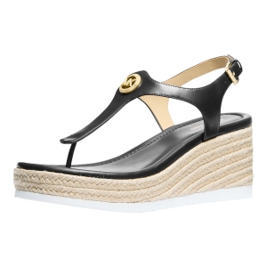 Michael Kors Women's Val Thong Wedge Sandals - Black Leather - Image 5
