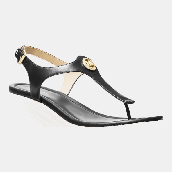 Michael Kors Women's Val Thong Wedge Sandals - Black Leather