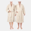 Unisex Luxury Hotel Spa Warm Shawl Collar Soft Plush Fleece Bath Robe - Beige