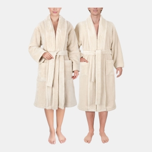 Unisex Luxury Hotel Spa Warm Shawl Collar Soft Plush Fleece Bath Robe - Beige