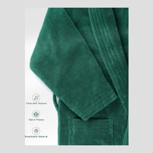 Unisex Luxury Hotel Spa Warm Shawl Collar Soft Plush Fleece Bath Robe - Green - Image 5