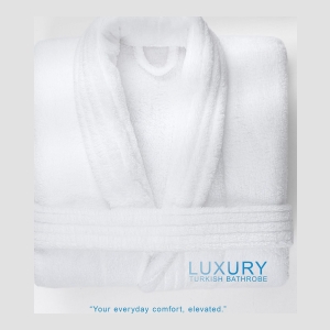 Unisex Luxury Hotel Spa Warm Shawl Collar Soft Plush Fleece Bath Robe - White - Image 3