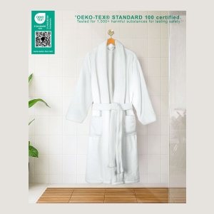 Unisex Luxury Hotel Spa Warm Shawl Collar Soft Plush Fleece Bath Robe - White - Image 4