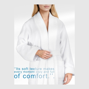 Unisex Luxury Hotel Spa Warm Shawl Collar Soft Plush Fleece Bath Robe - White - Image 6
