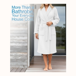 Unisex Luxury Hotel Spa Warm Shawl Collar Soft Plush Fleece Bath Robe - White - Image 8