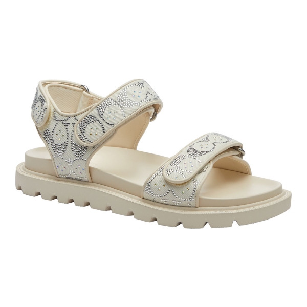 Coach Women's Brynn Round Toe Sandals - Chalk Denim Crystal Signature Jacquard