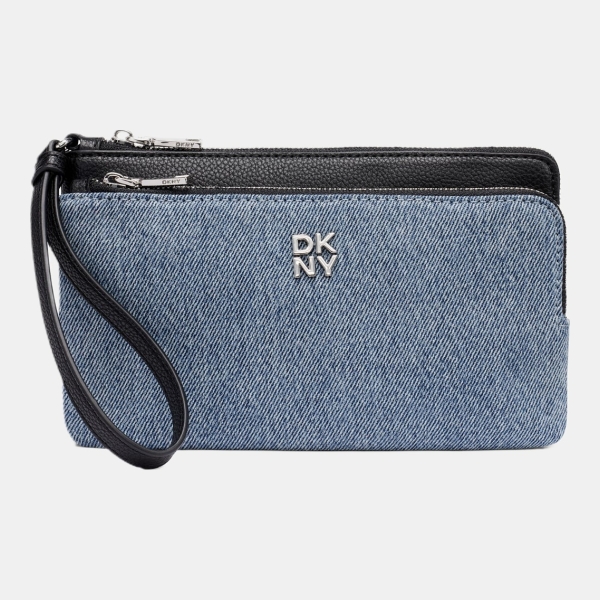 DKNY SARAH DUAL ZIP POUCH WRISTLET - Denim/Black