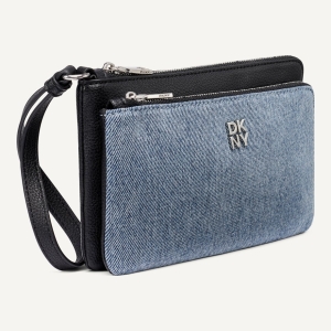 DKNY SARAH DUAL ZIP POUCH WRISTLET - Denim/Black - Image 3