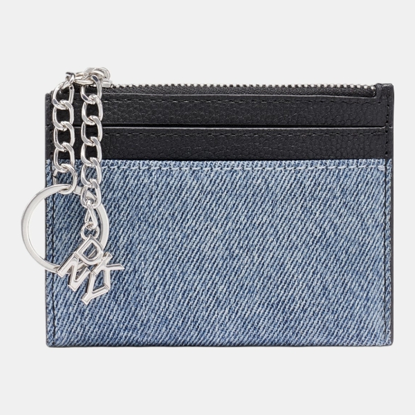 DKNY SARAH TOP ZIP CARD HOLDER - Denim/Black