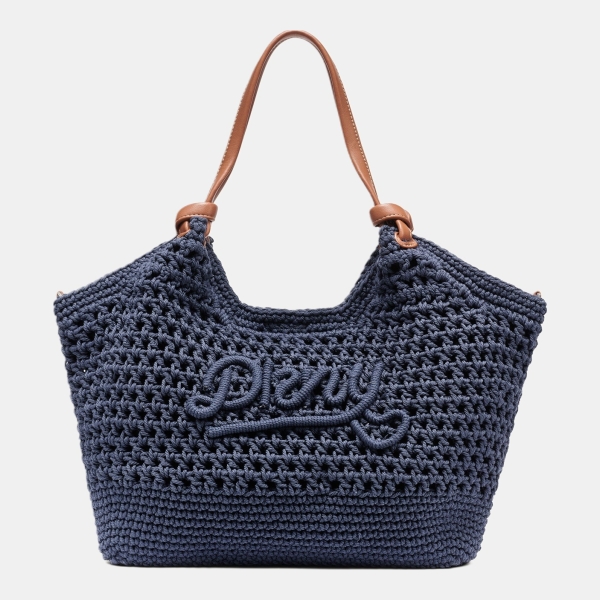 DKNY PAULA CROCHET LOGO MEDIUM COMMUTER TOTE - Midnight