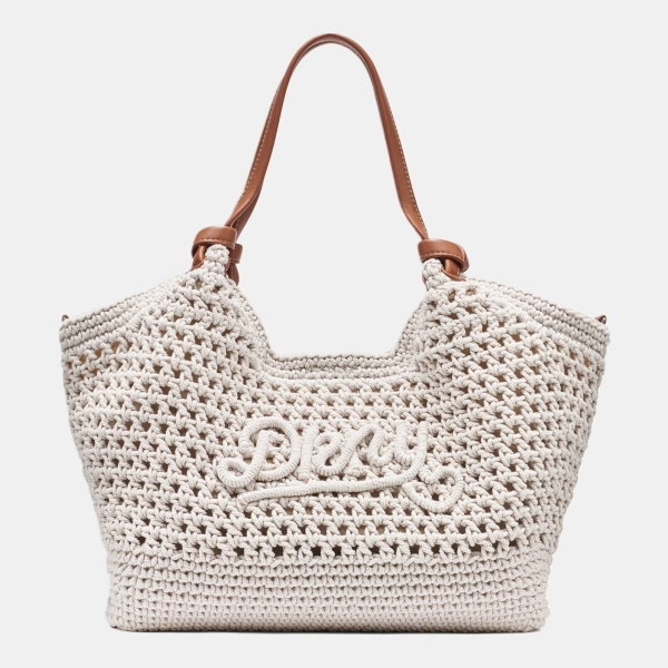 DKNY PAULA CROCHET LOGO MEDIUM COMMUTER TOTE - Natural