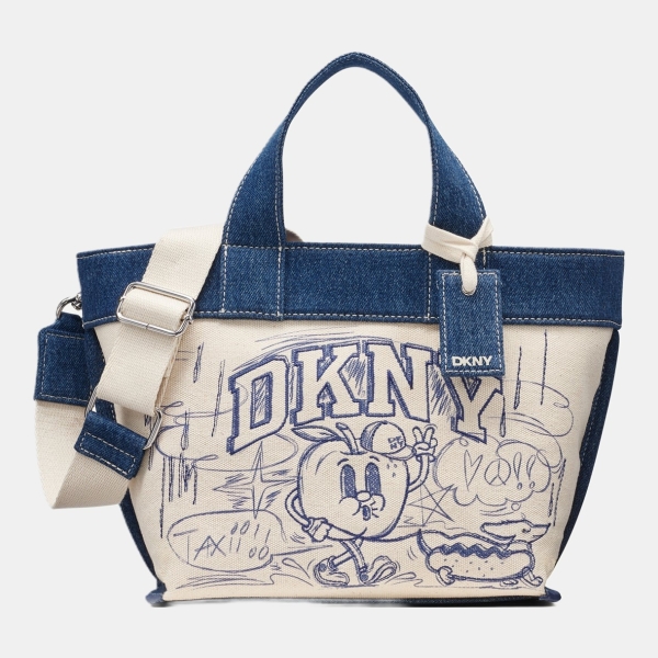 DKNY BRADY CANVAS SMALL GRAFFITI LOGO CROSSBODY BAG - Natural