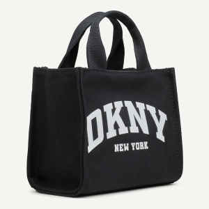 DKNY HADLEE CANVAS SMALL LOGO TOTE - BLACK/SILVER - Image 4