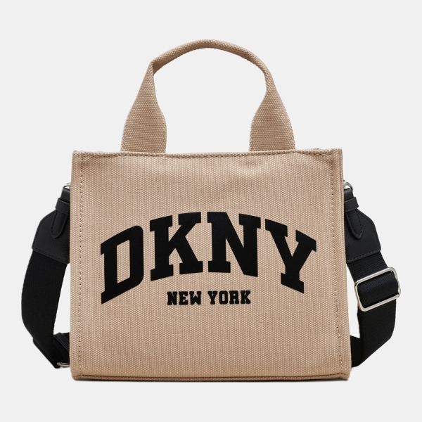 DKNY HADLEE CANVAS SMALL LOGO TOTE - LIGHT CITY KHAKI/ BLACK
