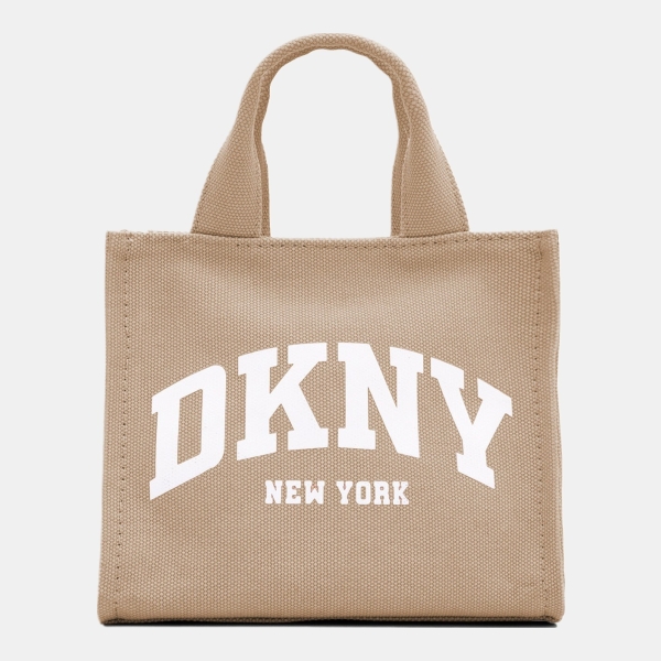 DKNY HADLEE CANVAS SMALL LOGO TOTE - Light Khaki/Marshmallow