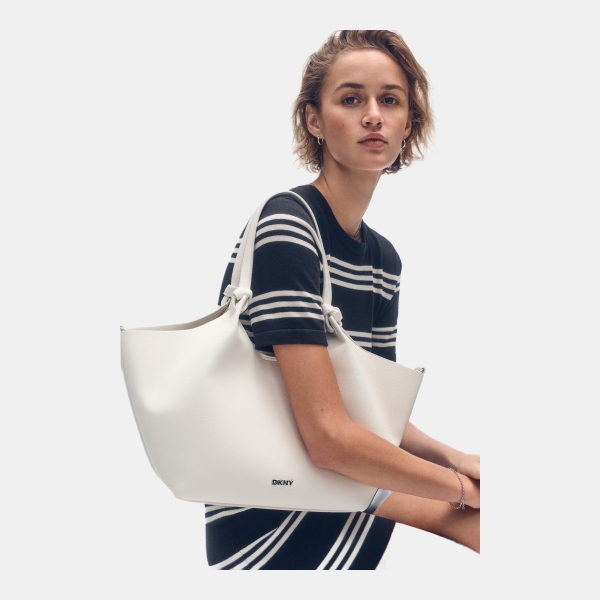 DKNY PAULA MEDIUM TOTE WITH LOGO STRAP - Marshmallow