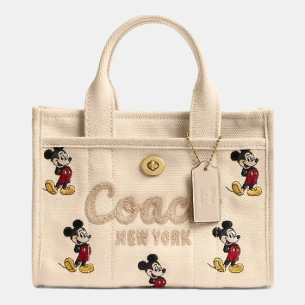 Coach Disney X Coach Cargo Tote Bag 20 With Mickey Mouse In Regenerative Cotton Canvas - Brass/Ivory Multi