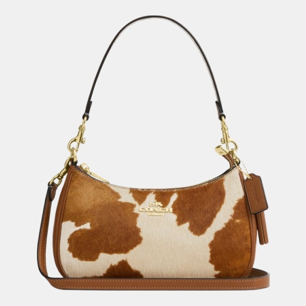 Coach Teri Shoulder Bag In Haircalf With Cow Print - Gold/Cow Multi