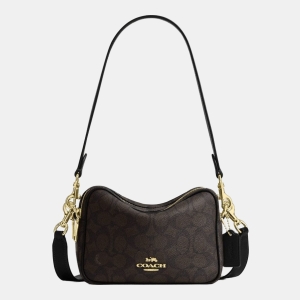 Coach Mini Carey Crossbody Bag In Signature Canvas - Gold/Walnut/Black