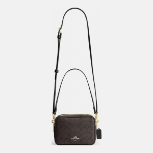 Coach Mini Carey Crossbody Bag In Signature Canvas - Gold/Walnut/Black - Image 10