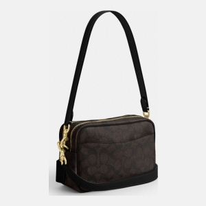 Coach Mini Carey Crossbody Bag In Signature Canvas - Gold/Walnut/Black - Image 7