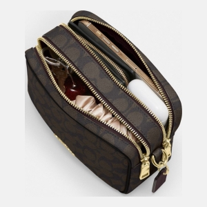Coach Mini Carey Crossbody Bag In Signature Canvas - Gold/Walnut/Black - Image 6