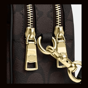 Coach Mini Carey Crossbody Bag In Signature Canvas - Gold/Walnut/Black - Image 9