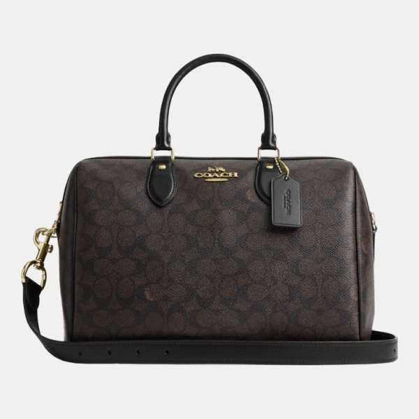 Coach Rowan Large Satchel Bag In Signature Canvas - Gold/Walnut/Black