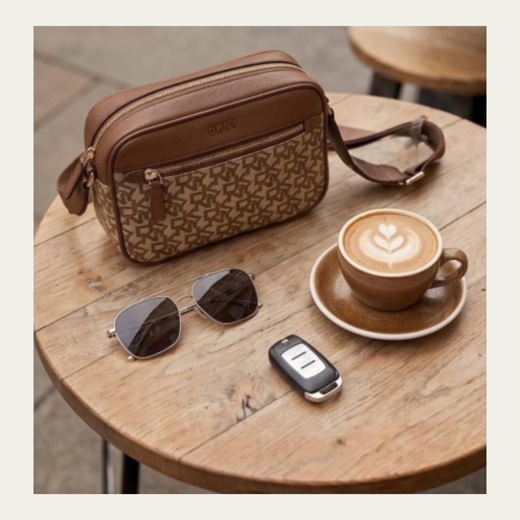 DKNY Monogrammed Crossbody Bag - Brown with Tan Monogram