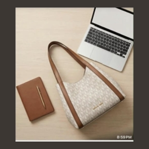 Michael Kors Signature Logo Shoulder Bag - Beige/Brown
