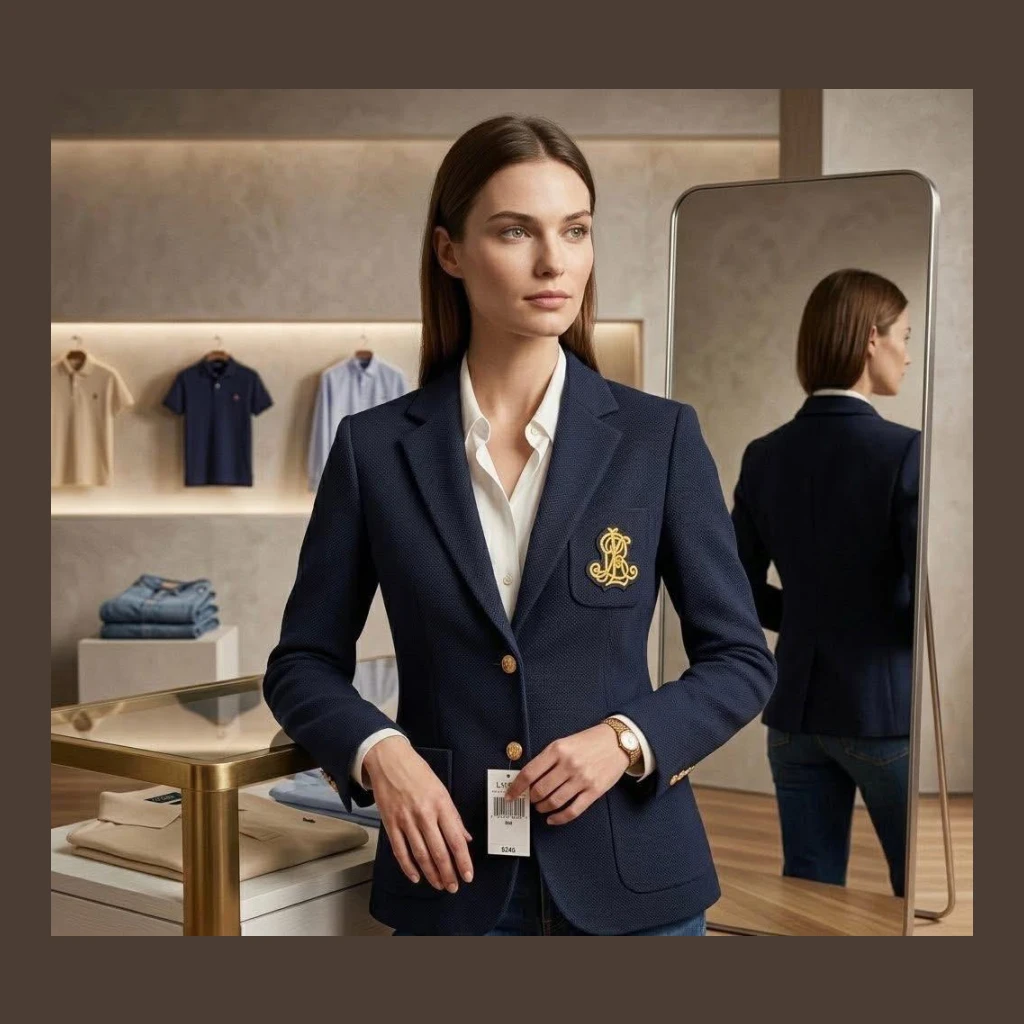Ralph Lauren Navy Blue Blazer with Gold Crest - Navy Blue size m