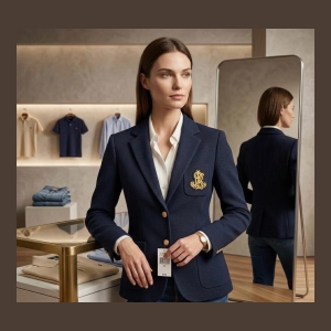 Ralph Lauren Navy Blue Blazer with Gold Crest - Navy Blue size m